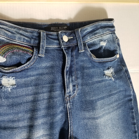 JUDY BLUE DISTRESS STRAIGHT LEG RAINBOW JEANS SIZE 3/26 - Picture 14 of 16